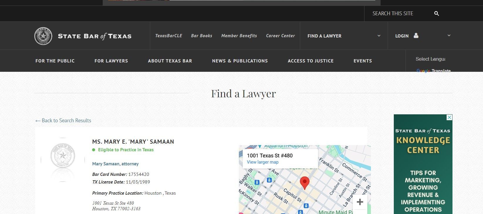 Mary E. Samaan State Bar of Texas attorney profile page
