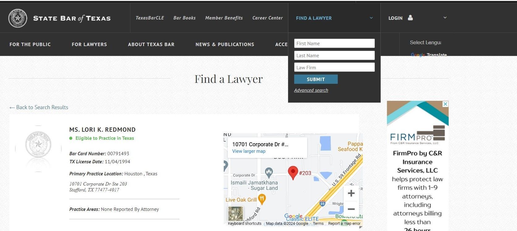 Lori K. Redmond State Bar of Texas attorney profile page