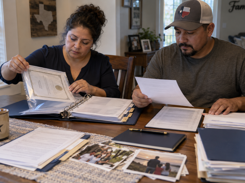 Family reviewing documents for a Texas parole packet