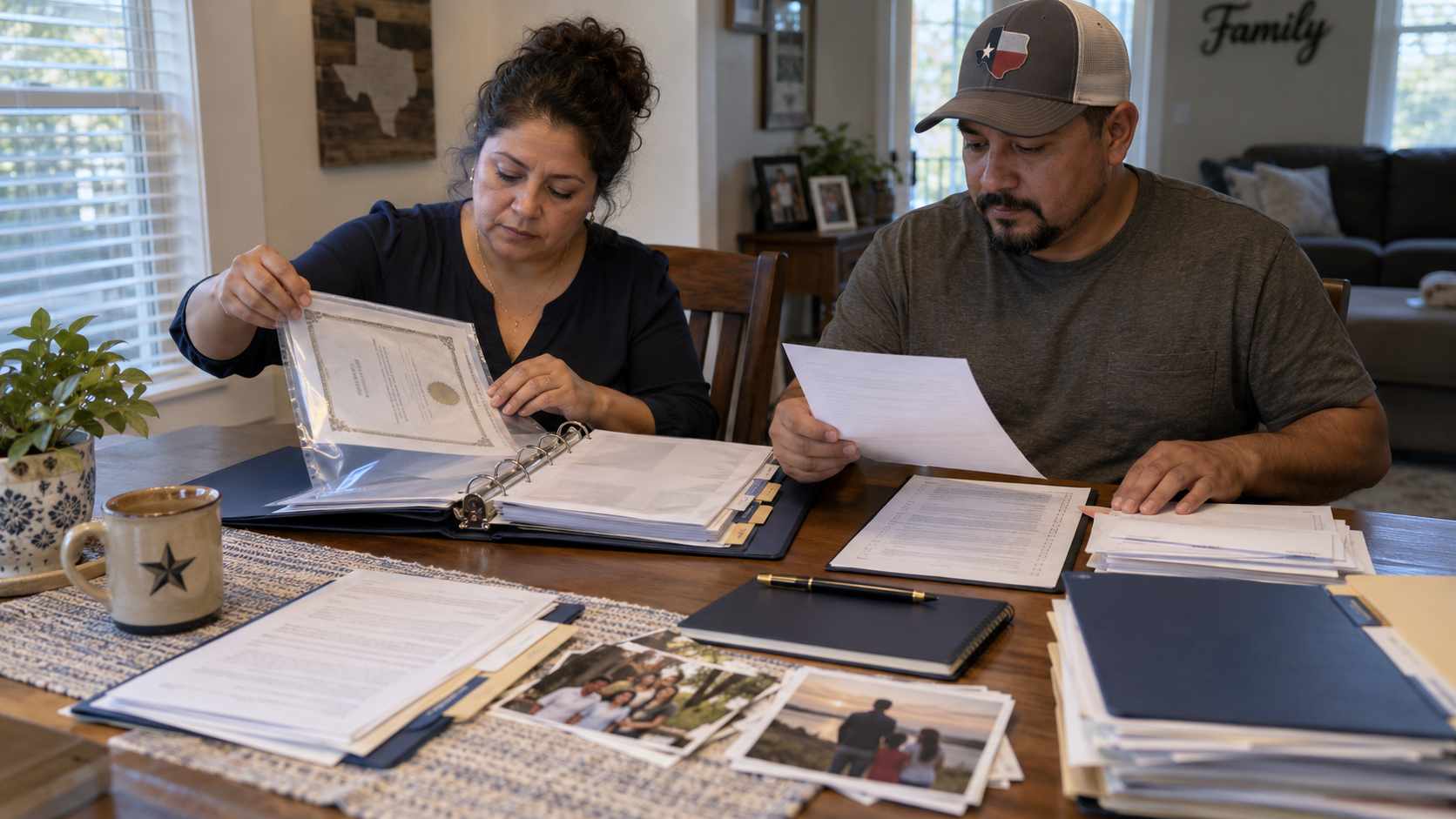 Family reviewing documents for a Texas parole packet